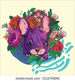 French bulldog, vector illustration for clothing prints, T-shirt print, impressionist style. Painted with colored spots. Design 