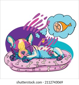 French bulldog, vector illustration for clothing prints, T-shirt print, impressionist style. Painted with colored spots. Design 