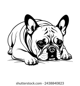 French Bulldog Vector isolated on white background, Dog Silhouettes, Design in black and white style