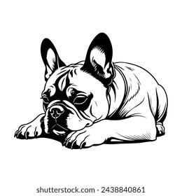 French Bulldog Vector isolated on white background, Dog Silhouettes, Design in black and white style