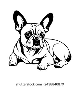 French Bulldog Vector isolated on white background, Dog Silhouettes, Design in black and white style