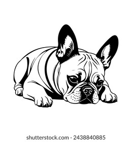 French Bulldog Vector isolated on white background, Dog Silhouettes, Design in black and white style