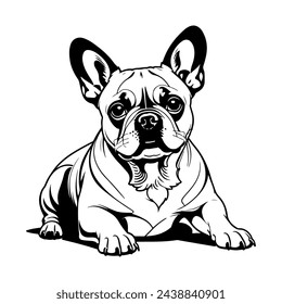 French Bulldog Vector isolated on white background, Dog Silhouettes, Design in black and white style