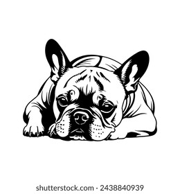 French Bulldog Vector isolated on white background, Dog Silhouettes, Design in black and white style