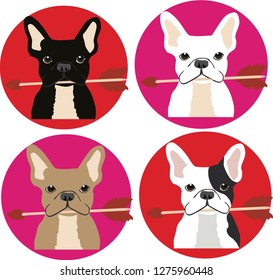 French bulldog  vectors, love, Valentines, icons, characters, cartoon, illustration. 