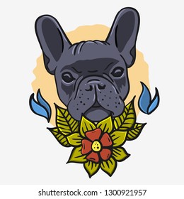 French Bulldog Vintage Traditional Tattoo Influenced Aesthetic Graphics For Tee Print t shirt Vector Media