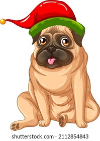 French bulldog wearing Christmas hat illustration