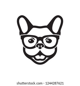 French bulldog wearing eyeglasses - Frenchie logo - vector illustration