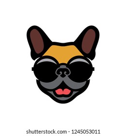 French bulldog wearing round shaped sunglasses - Frenchie logo - vector illustration