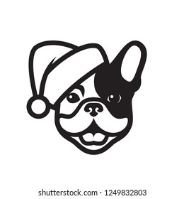 French bulldog wearing Santa Claus hat - Frenchie logo - vector illustration