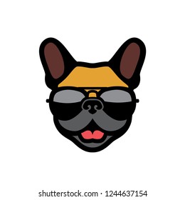 French bulldog wearing sunglasses - Frenchie logo - vector illustration