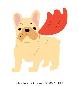 French bulldog wearing superhero cape. Illustration on white background.