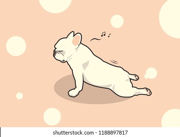 French Bulldog Yoga Fart Style. Relax time yoga exercise with little cute Frenchie, he is humming his favorite song while stretching his back and then makes a fart suddenly.