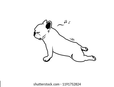 French Bulldog Yoga Fart Style. Relax time yoga exercise with little cute Frenchie, he is humming his favorite song while stretching his back and then makes a fart suddenly.