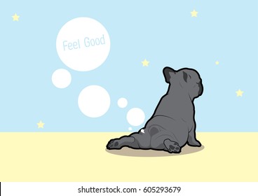 French Bulldog Yoga Fart Style. Whimsical vector of a French Bulldog practicing yoga in a humorous fart style. Playful and unique design for dog lovers.