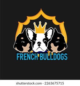 french bulldogs with elegant crown, vector illustration design for purebred dog lover logo