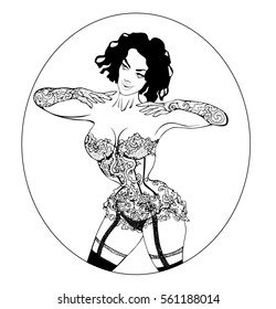 french burlesque dancer and actress. cabaret woman. corset with lace.