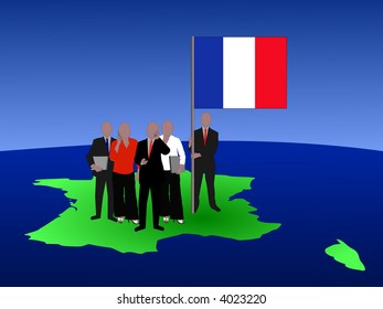 French business team with map and flag