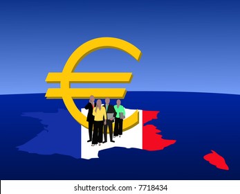 French business team with map flag and currency