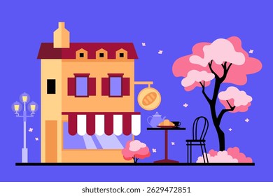French cafe - colorful flat design style illustration