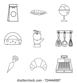 French cafe icons set. Outline set of 9 baked french cafe vector icons for web isolated on white background