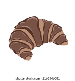 French cake croissant with chocolate isolated on white. Vector illustration of sweet traditional dessert. For menu, cafes, recipes, bakery, confectionery labels