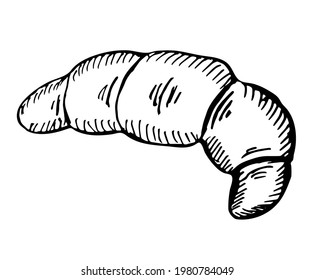 French cake croissant, vector hand drawing doodle illustration. Can be used for menu, banner, card and other design projects.