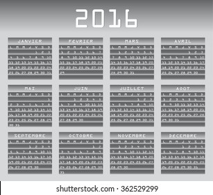 French calendar 2016 greyscale