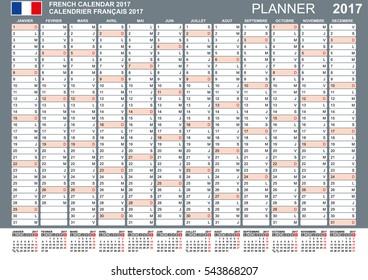 French Calendar 2017 Planning Calendar Template Stock Vector (Royalty ...