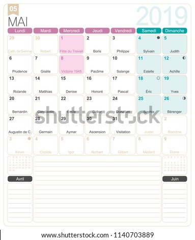 french calendar 2019 may 2019 french stock vector royalty free blank calendar template may 2019