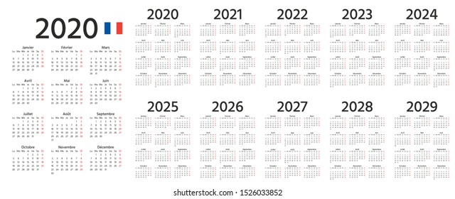 French Calendar 2020 2021 2022 2023 Stock Vector Royalty Free 1526033852