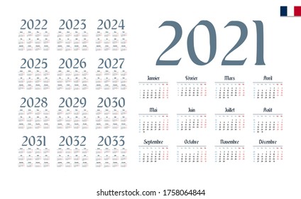 French Calendar for 2020. Week starts on Monday