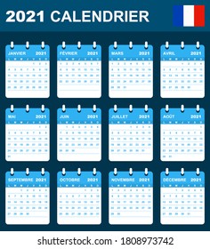 French Calendar for 2021. Scheduler, agenda or diary template. Week starts on Monday