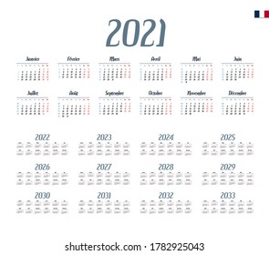 French Calendar 20212033 Week Starts On Stock Vector (Royalty Free ...