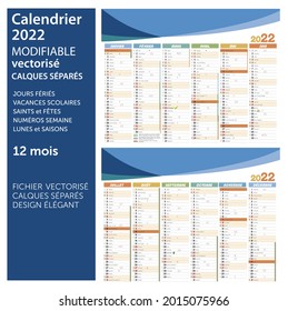 Diseño vectorial del calendario francés 2022