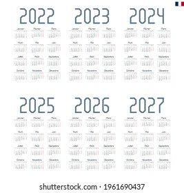 
French Calendar for 2022-2027. Week starts on Monday