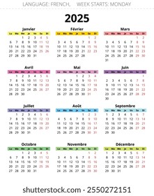 Calendario FRANCÉS 2025: Planificador anual con Ilustraciones vectoriales de Francia 