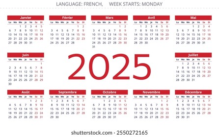 Calendario FRANCÉS 2025: Planificador anual con Ilustraciones vectoriales de Francia 