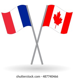 French and Canadian crossed flags. France combined with Canada isolated on white. Language learning, international business or travel concept.