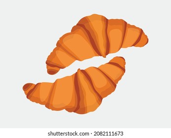 French cartoon croissant bread vector illustration. Fresh bread isolated vector illustration.