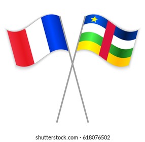 French and Central African crossed flags. France combined with Central African Republic isolated on white. Language learning, international business or travel concept.