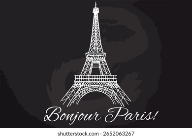Cartaz de quadro-negro francês com torre Eiffel e elementos decorativos, ilustração vetorial

