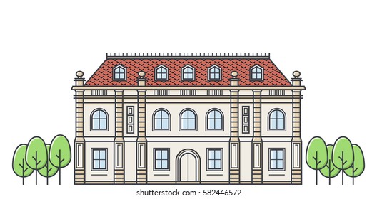 French chateau vector illustration. Architecture of medieval building