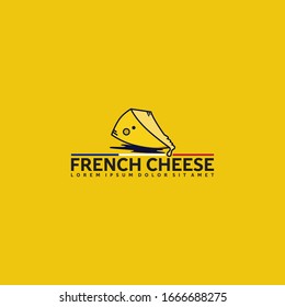 french cheese - restaurant business logo template vector illustration. french flag graphic element. logotype of yellow isolated background.