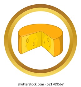 French cheese vector icon in golden circle, cartoon style isolated on white background