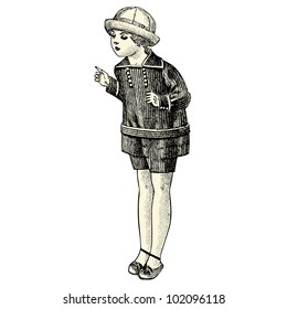 French Child of 1920  - vintage engraved illustration - Catalog of a French department store - Paris 1919 -