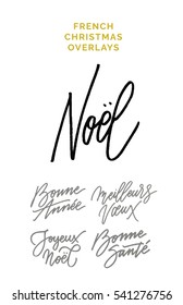 French Christmas Expressions, meaning Merry Christmas, Happy New Year, Good Health, Happy Holidays, Best Wishes. Custom typography and hand lettering. 