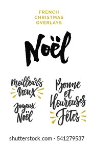 French Christmas Expressions, meaning Merry Christmas, Happy Holidays, Best Wishes. Custom typography and hand lettering. 