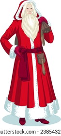 French Christmas and New Year Mythological Character Pere Noel in red coat illustration in cartoon style