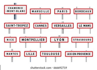 French cities road signs entrance